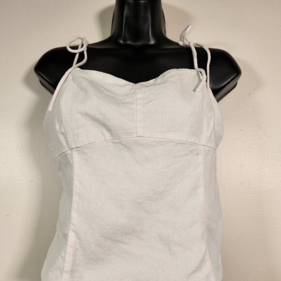 OLD NAVY Bustier Camisole Womens M White Tie Straps Smocked Back Linen Blend Bow - Picture 6 of 10